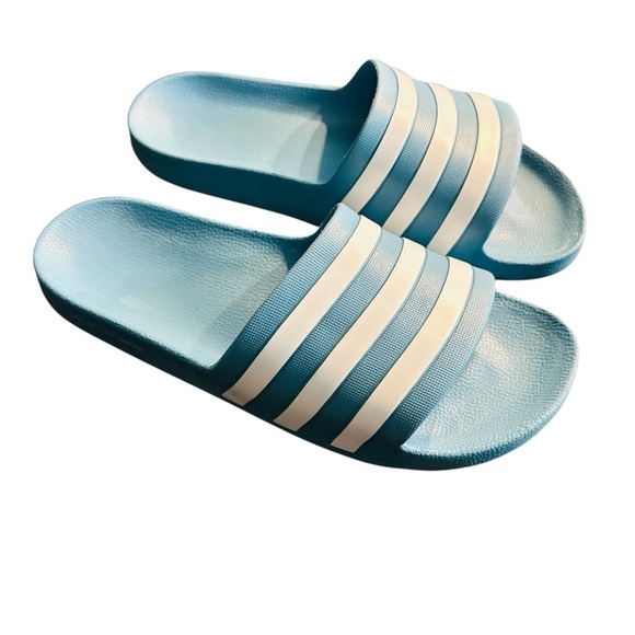 Adidas‎ Adilette Aqua Slides Women’s Size 11 Light Blue White Stripes - Picture 2 of 9